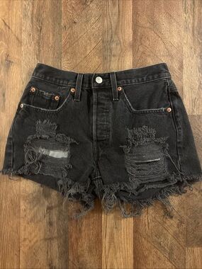 Levi's Black Distressed Denim Cutoff Shorts